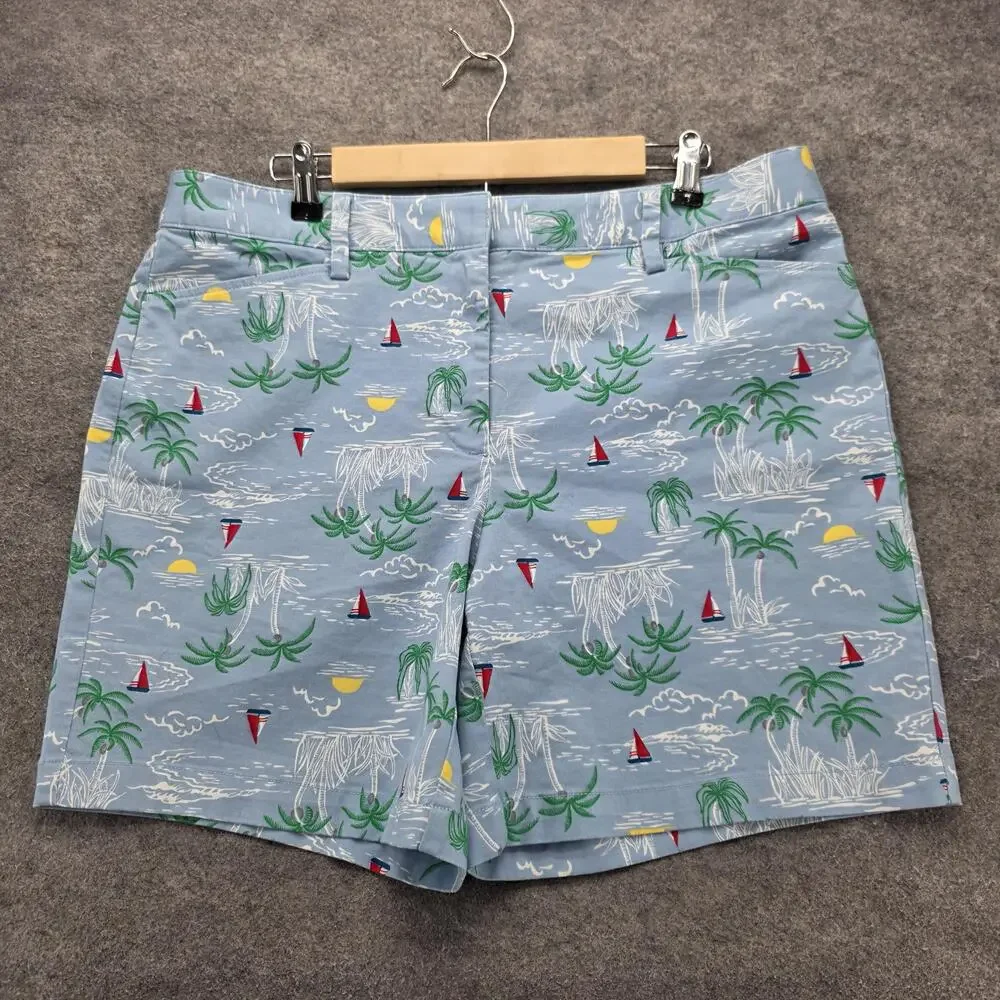Lands' End Shorts Womens 18 Blue Chino Twill Cotton Spandex Pockets 7 Inseam